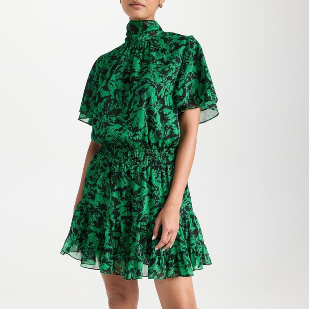 Misa Saffie Dress in Emerald Abstract